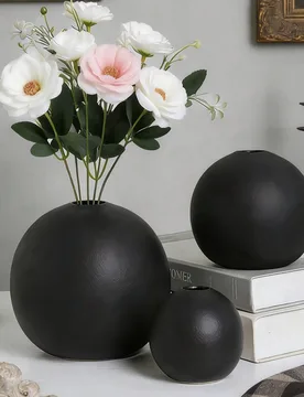 Jarrón esférico mate negro, jarrón texturizado bohemio misterioso, monocromo, patrón entrelazado, aire exótico, arreglo floral para decoración d - Shein - FashionsVida