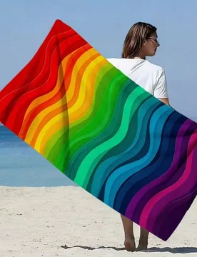Pieza Toalla de playa extra grande y suave con rayas de colores del arcoíris, patrón ondulado, toalla de microfibra súper absorbente y de secado r? - Shein - FashionsVida
