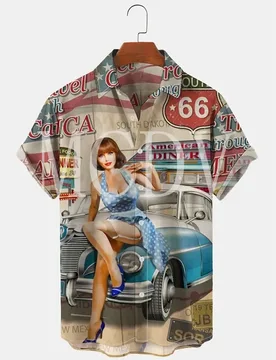 Royaura 50’S Nostalgic Map Men's For Women's Hawaiian Shirts Vintage Car California Bear Art Oversized Stretch Button Shirts - Aliexpress - FashionsVida