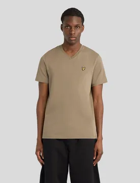 Men's Cotton V-Neck T-Shirt Khaki Ash - Lyle & Scott - FashionsVida