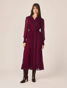 Vestido midi con manga abullonada y semitransparente - Alma en Pena - FashionsVida