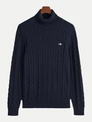 Zopfstrick Rollkragenpullover Blau XL