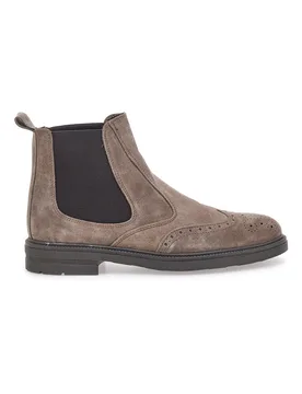 Stivaletti Beatles tortora in camoscio con lavorazione brogue 44 43 - Pittarello - FashionsVida