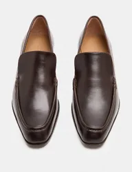 Leather Block Heel Loafers Chocolate female