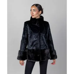 Chaqueta de mujer de pelo de rex con cuello levantado
