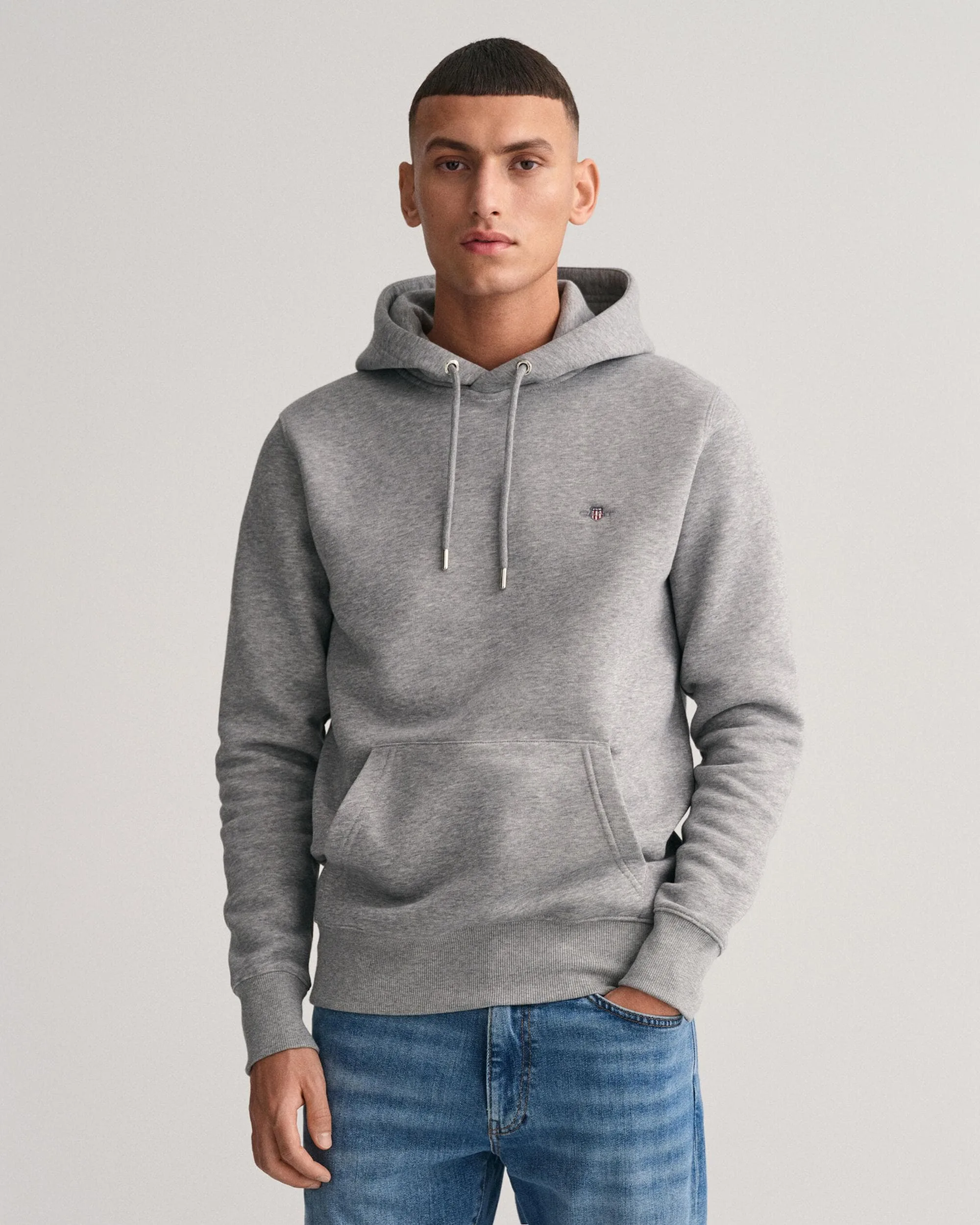 Mens Regular Fit Shield Logo Pullover Hoodie - Melange - Size Large - Gant - FashionsVida