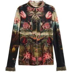 Camiseta de mujer ribeteado rosas