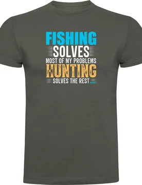 Fishing Solves Short Sleeve T-shirt Dark Army Green L Men - Kruskis - FashionsVida