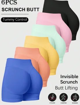 Piezas Shorts de gimnasio sin costuras Y2K para mujer con efecto levanta glúteos, cintura alta, control de abdomen, shorts de ciclista para entrenami - Shein - FashionsVida