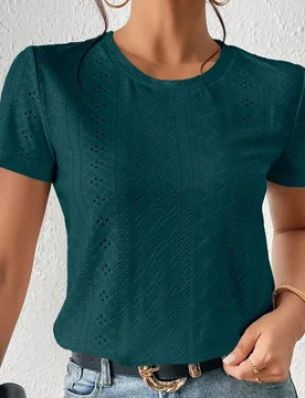 Camiseta unicolor con bordado con ojal M - Shein - FashionsVida