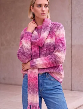 Women's Ombre Knit Scarf & Jumper in Pink Size: 18 - Pink - Size: 18 - Roman - FashionsVida