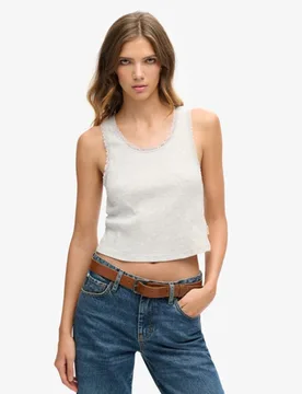Superdry Damen Vintage Tanktop aus Bio-baumwolle mit Spitzenbesatz Hellgrau - Größe: M/L - 24.99 - FashionsVida