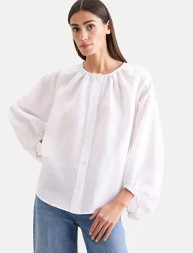 Tunikabluse mit Volumenärmel aus Leinen Mix Weiß 40 - Seidensticker - FashionsVida
