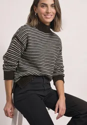 Pullover mit Turtle Neck und Streifenmuster female Braun