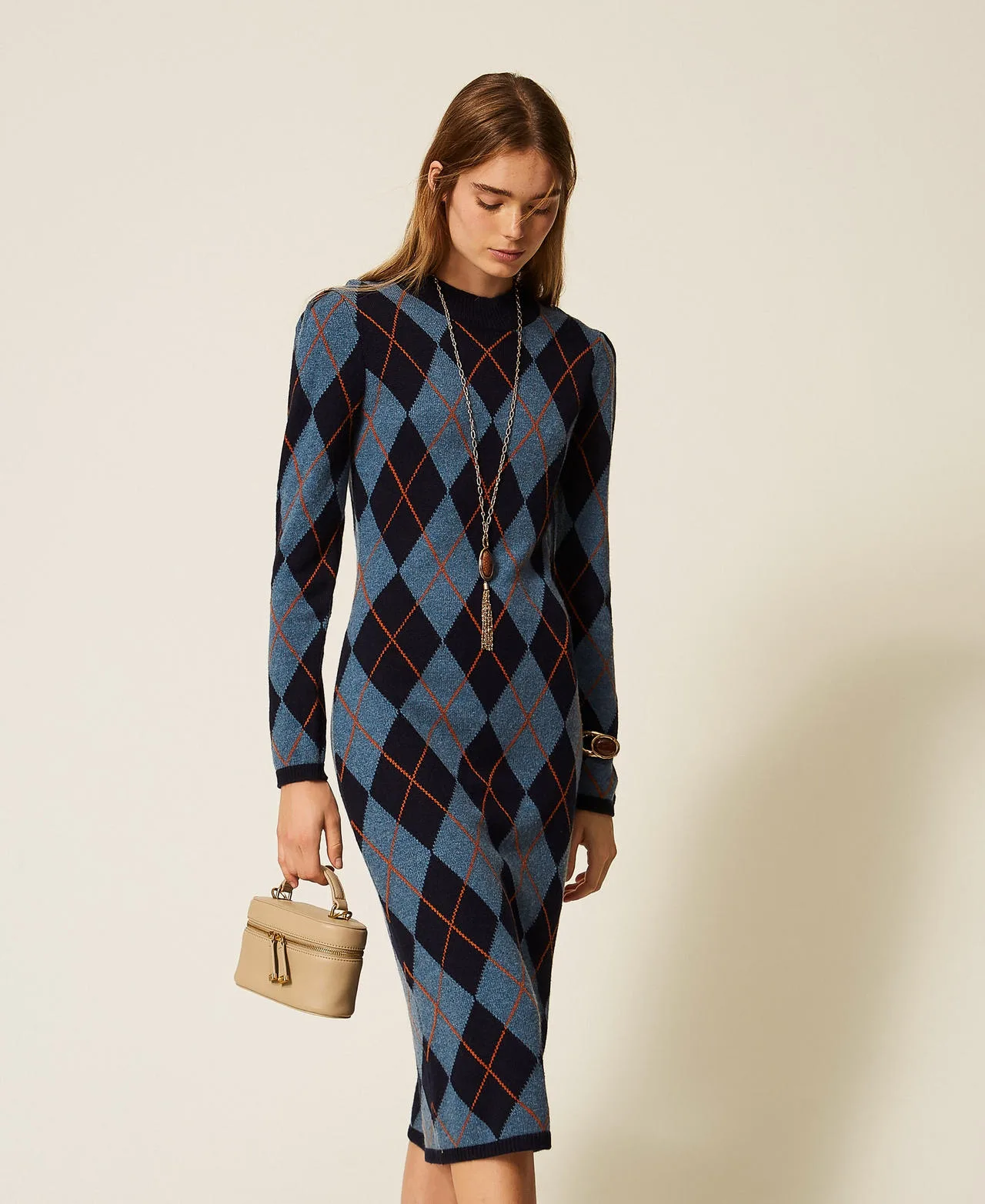Robe longue en maille jacquard avec losanges - TWINSET - FashionsVida