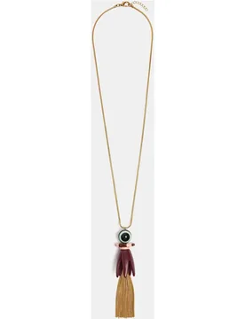 Collar largo con fleco decorativo y piedra - Parfois - FashionsVida