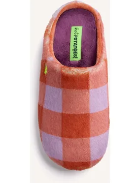 Zapatillas de casa de mujer de pelo con estampado de cuadros - Hot Potatoes - FashionsVida