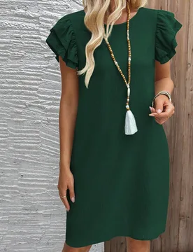 Vestido informal de verano para mujer, casual, de cuello redondo, de unicolor, con capas S - Shein - FashionsVida