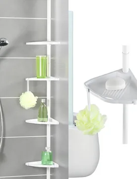 Teleskop Duschecke Compact Weiß, mit 4 Ablagen - WENKO - FashionsVida