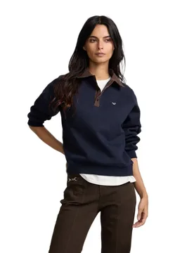 Sweat-shirt Corduroy Polo Collar Navy Blue XS - Silbon - FashionsVida