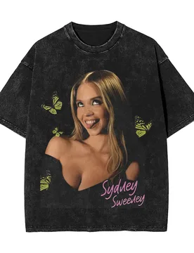 Sydney Sweeney Men's T Shirt Washed Butterfly Novelty Tee Shirt Short Sleeve Round Neck T-Shirts 100% Cotton Printed Tops - Aliexpress - FashionsVida