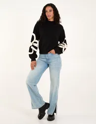 Frill Flower Knit Jumper - S/M / BLACK - female
