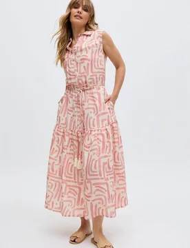 Women's Holly Tiered Warhol Print Maxi Dress In Multi in Pink Size: 14 - Pink - Size: 14 - Raffya - FashionsVida