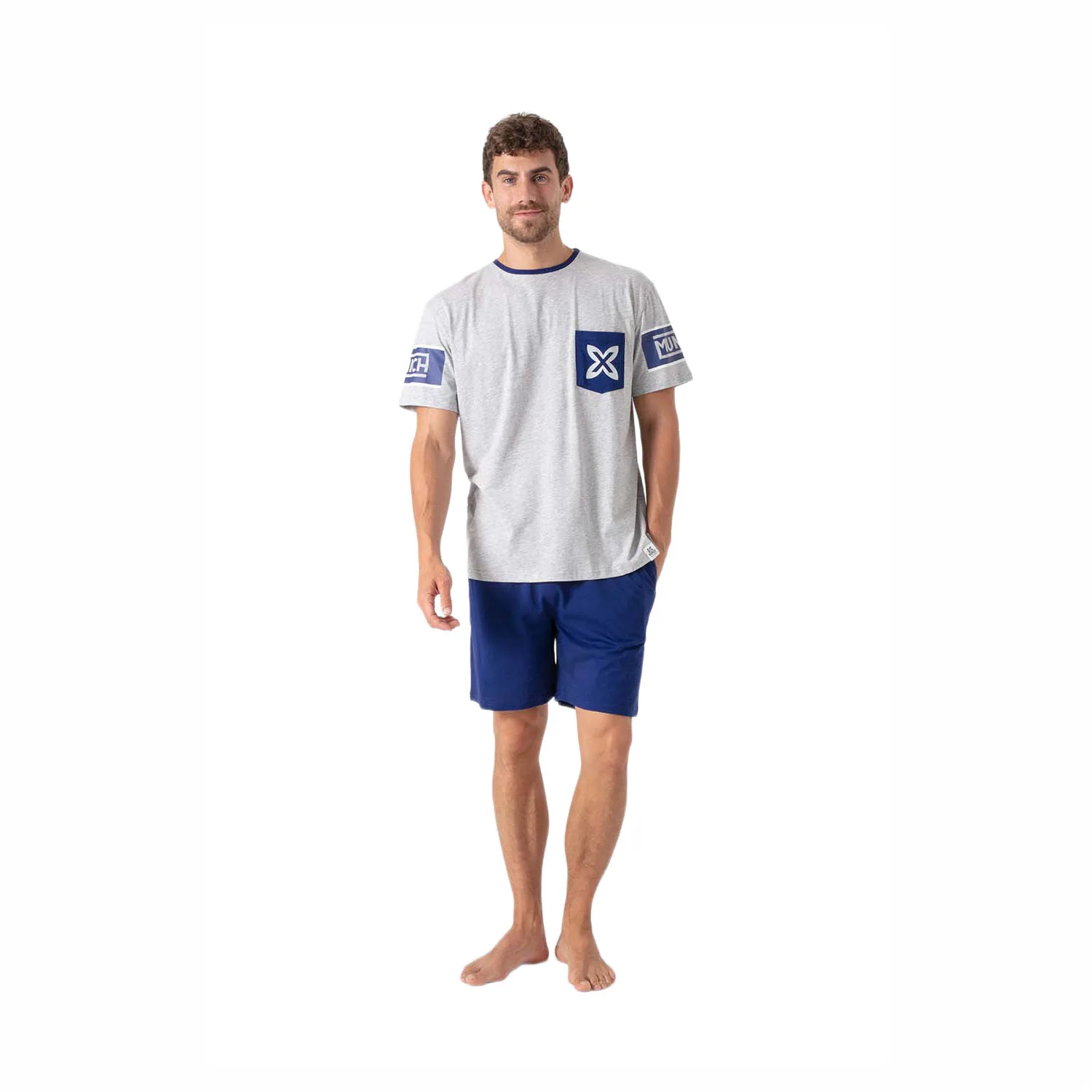 Mens Summer Short Pyjamas Mu18 - Grey - Size Medium - MUNICH - FashionsVida