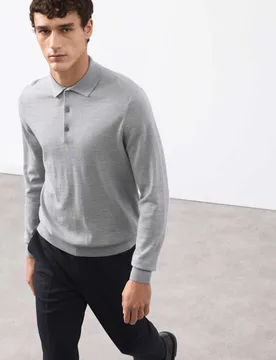 Pure Extra Fine Merino Wool Polo Shirt Grey Marl male - Autograph - FashionsVida