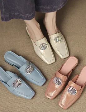 BANFANG Women's Shoe Spring New Square Head Versatile Genuine Leather Soft Soled Luxury Woman Elegant Thick Heel Mules Slippers - Aliexpress - FashionsVida