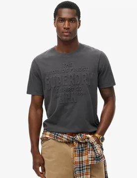 Superdry Herren Baumwolle Geprägter Grafik Lässiges Workwear T-Shirt mit Prägung, Schwarz, Größe: M - 39.99 - FashionsVida