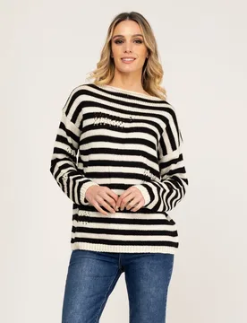 Jersey de mujer de punto de rayas bicolor - Tantra - FashionsVida