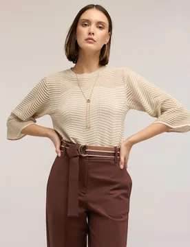 Jersey de mujer calado en mezcla de viscosa ajuste regular con trabajo ajouré - Motivi - FashionsVida