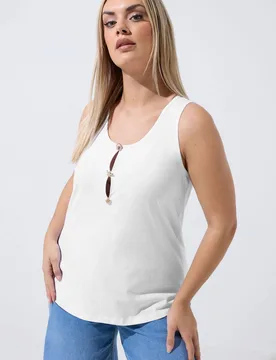 Women's Shell Button Vest Top in White Size: 20 - White - Size: 20 - Yours - FashionsVida
