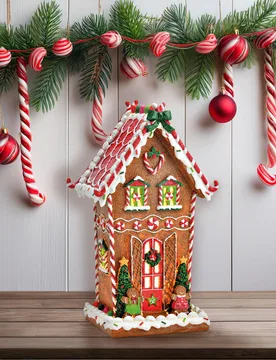 Lebkuchenhaus mit LED-Beleuchtung 31 cm hoch - Wurm - FashionsVida