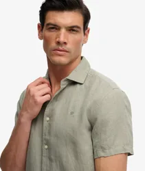 Superdry Herren Riviera Kurzarm-leinenhemd Green - Größe: L