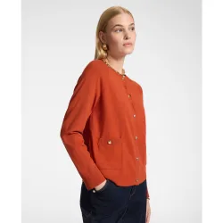 Chaqueta de mujer de punto en viscosa con bolsillos modelo regular con cierre de botones en el frente