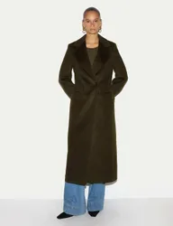 Pure Wool Collared Longline Duster Coat Khaki female