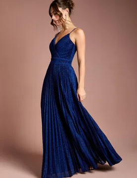 Women's V neck Cami Shimmer Pleated Maxi Dress in Navy Size: 16 - Navy - Size: 16 - Coast - FashionsVida