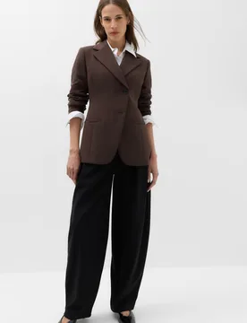 Tailored Cinched Waist Asymmetric Blazer Bitter Chocolate female - M&S - FashionsVida