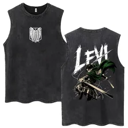 Anime Attack on Titan Levi Ackerman Vintage Washed Tank Tops Men Women Cartoon Manga Merch Oversized Sleeveless Vest T-shirts