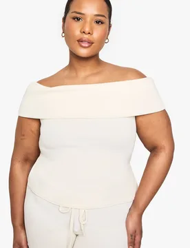 Womens Plus Bardot Top - Ecru Cotton - Size 22 Uk - Boohoo - FashionsVida