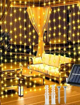 Pieza Luces de cortina solares con 300/200/100 cuentas LED, luces para exteriores con 8 modos de iluminación, adecuadas para Navidad, fiesta, boda, h - Shein - FashionsVida