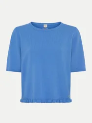 Kurzarmpullover NINA mit Rüschenabschluss am Saum Blau 40