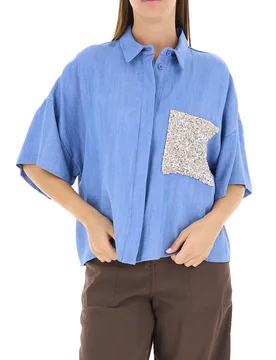 Blusa con paillettes AZZURRO S - Dixie - FashionsVida