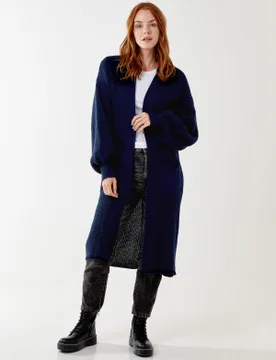 Edge to Edge Knitted Long Cardigan - S-M / NAVY - female - Blue Vanilla - FashionsVida
