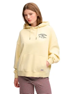 Felpa Con Cappuccio Luxe Casual Embroidered Relaxed Double Cream S - Superdry - FashionsVida
