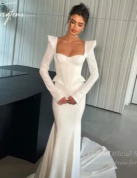 SSYTENS White Sheath Wedding Dresses Sweetheart Satin Long Sleeves Vestidos De Novia Boda Mermaid Israel Bridal Gowns Customized - Aliexpress - FashionsVida