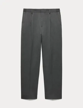 Relaxed Fit Smart Stretch Trousers Charcoal male - M&S - FashionsVida