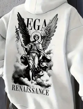 Sudadera con capucha de talla grande para hombre, estilo vintage casual con estampado de ángel renacentista, otoño/invierno 6XL - Shein - FashionsVida